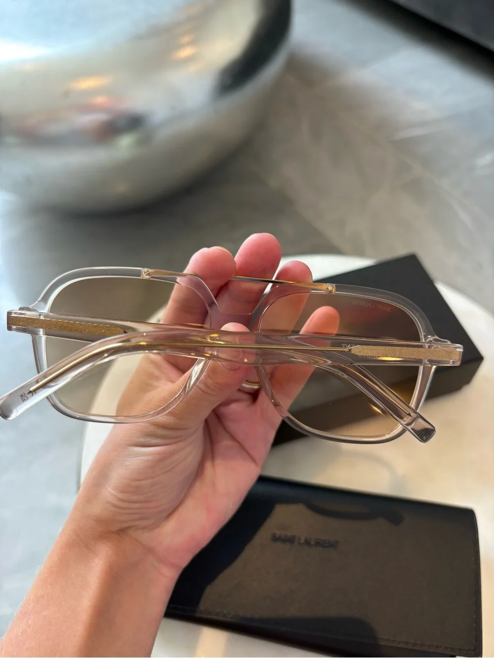 Saint Laurent SL 545 aviator acetate sunglasses unisex pastel yellow gold logo